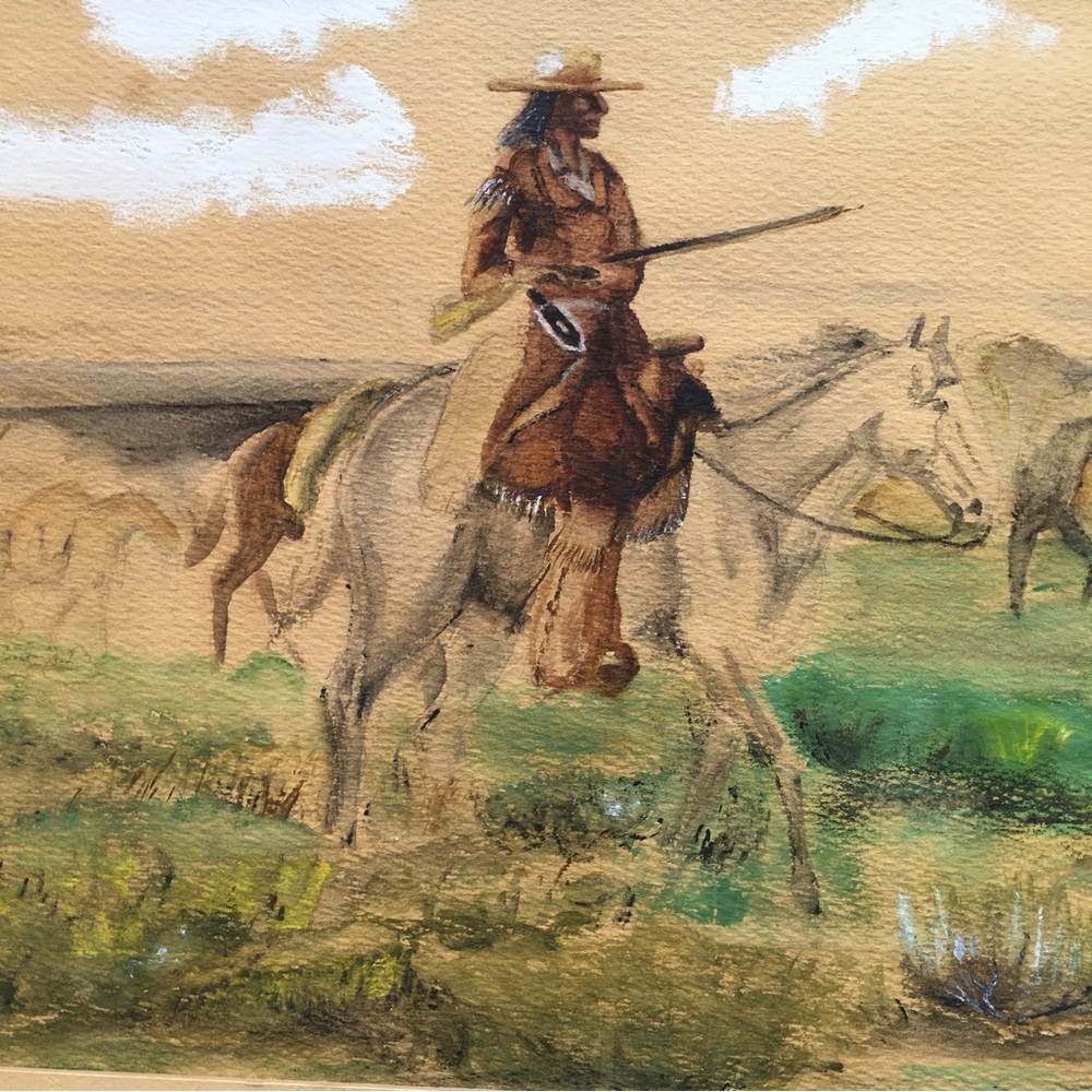 “Invocation to the Sun" by Charles Marion Russell 27.5X22.5” Wood frame Western